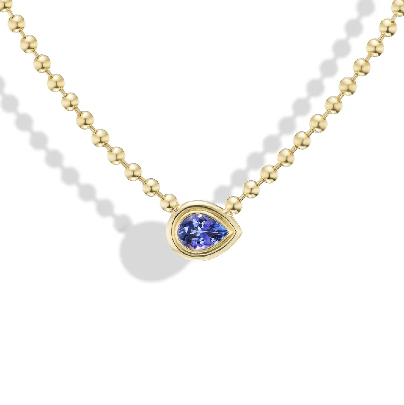 Tanzanite Pear Double Bubble Bezel Necklace