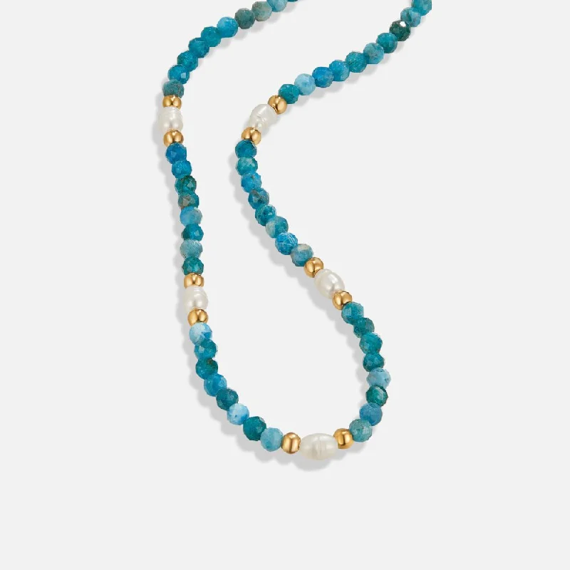 Turquoise Blue & Pearl Bead Necklace