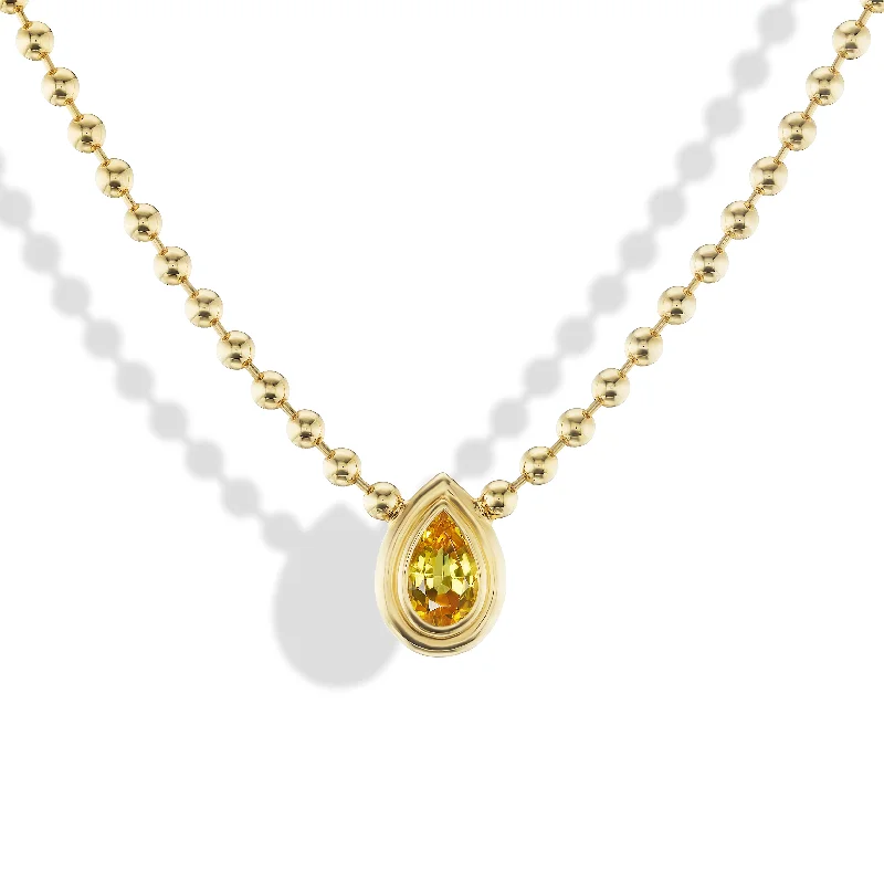 Yellow Sapphire Pear Double Bubble Bezel Necklace