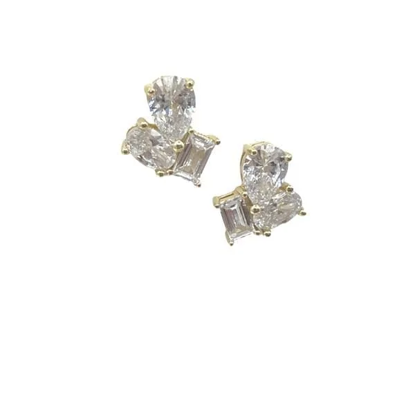 Asymmetrical 3 CZ Vermeil Post Earring (EGP3/45)