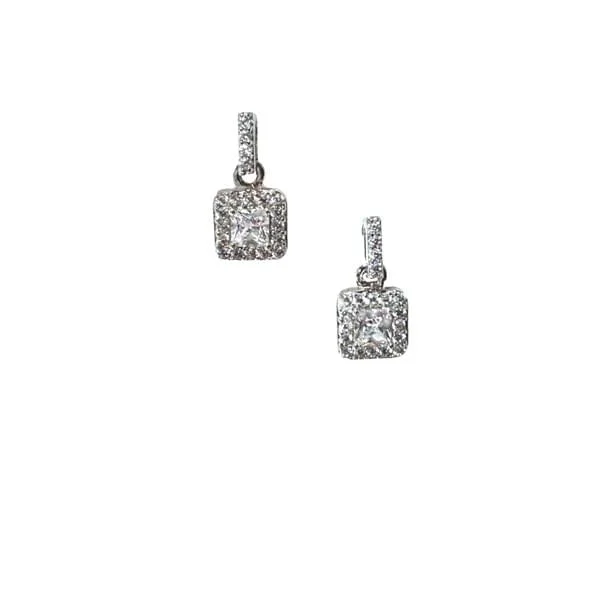 Bar & Square Sterling & CZ Post Earrings (ESP5584)