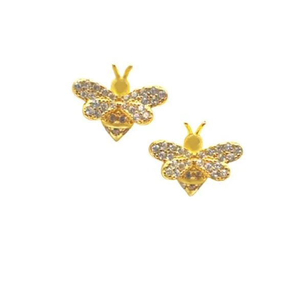 Bee Post Earrings: CZ in Sterling or Vermeil (E_P45BEE)