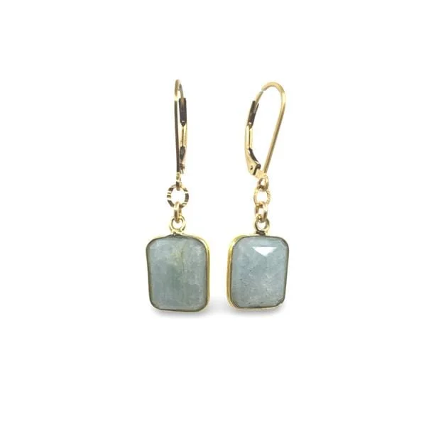 Bezel Set Semi Precious Rectangle Earrings: Aquamarine (EGL7080AQ)