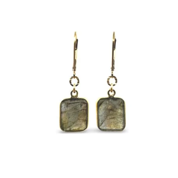 Bezel Set Semi Precious Rectangle Earrings: Labradorite (EGL7080LD)