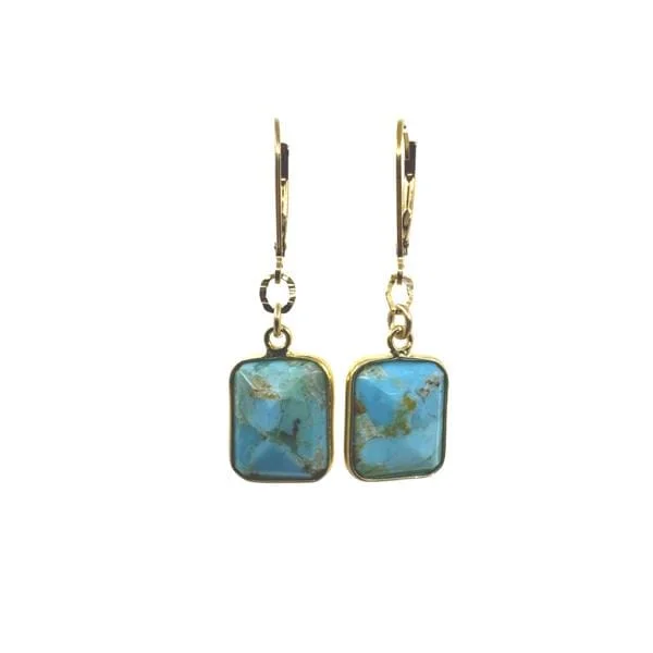 Bezel Set Semi Precious Rectangle Earrings: Turquoise (EGL7080TQ)