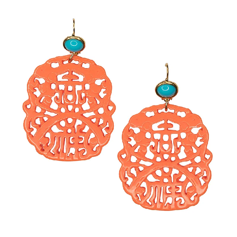 Carved Coral Pierced Earrings