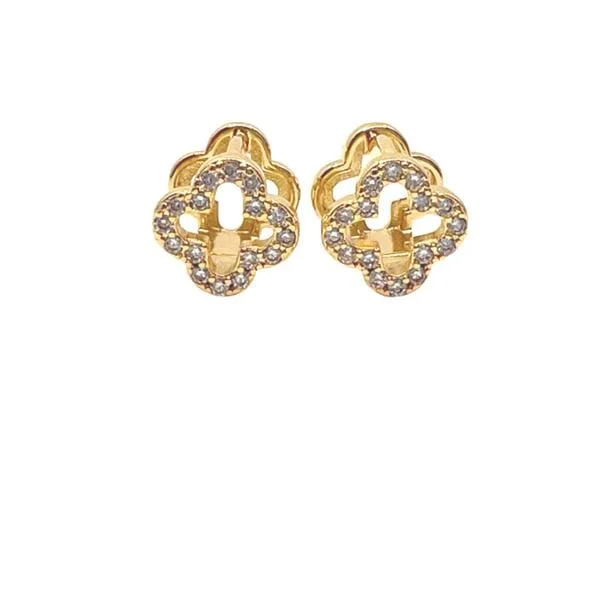 Clover Post Earrings: '3D" 18kt Gold Fill CZ (EGP458CLV)