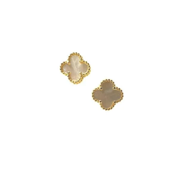 Clover: Small Gold Vermeil Post Earring: Enamel: White (EGP478MOPS)