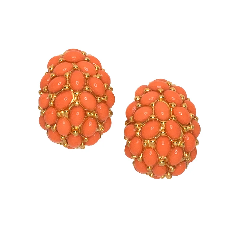 Coral Cabochon Hoop Clip Earrings