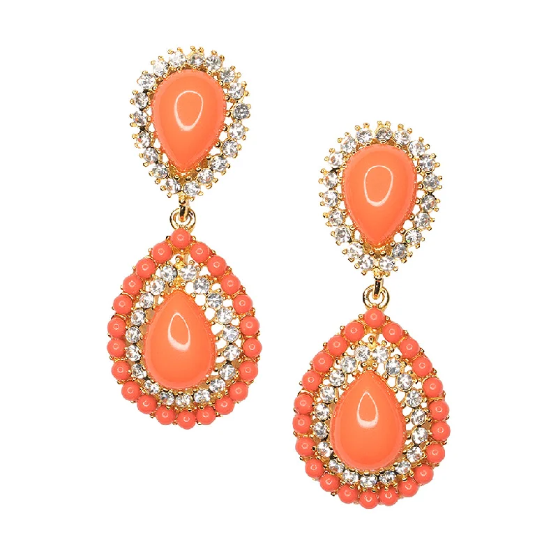 Coral Teardrop Clip Earring