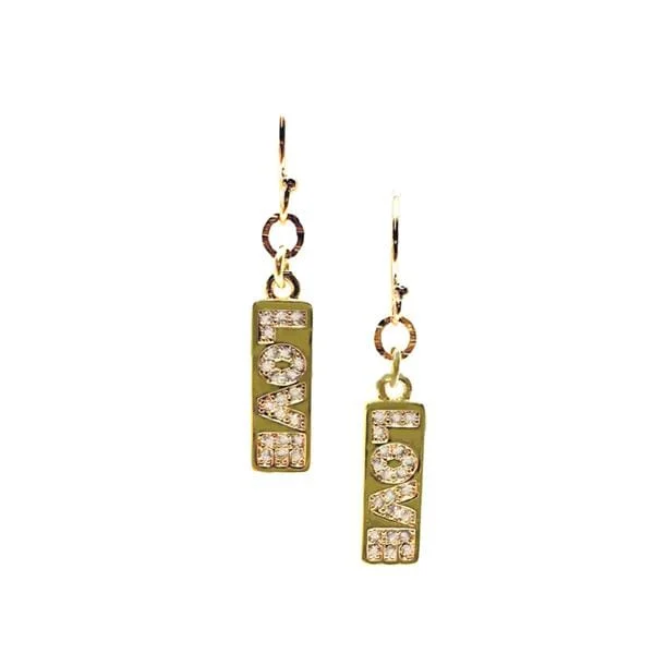 CZ & 18kt Gold Fill Love Tag Earrings (ECG485LOV)