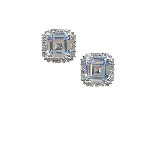 CZ Faceted Square Post Earrings : Sterling (ESP4885)