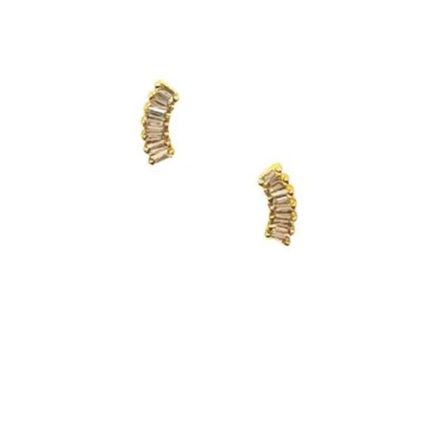 Delicate Curved CZ Gold Vermeil Post Earrings (EGP548)