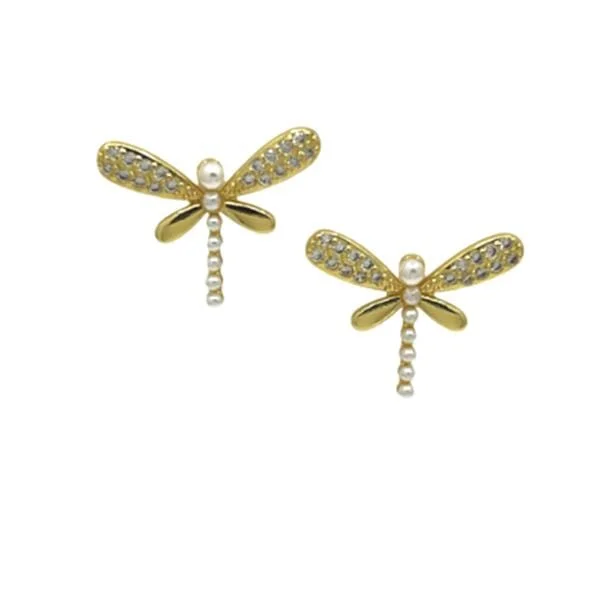 Dragonfly Pearl and CZ Post Earrings (EGP4853DF)