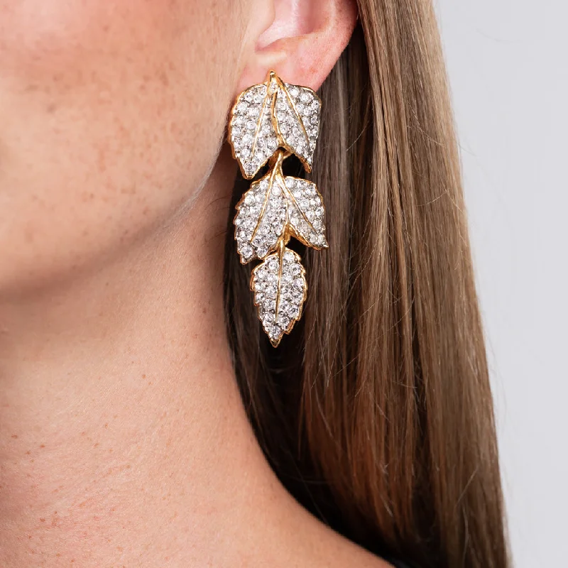 Rhinestone Leaves Clip Earrings