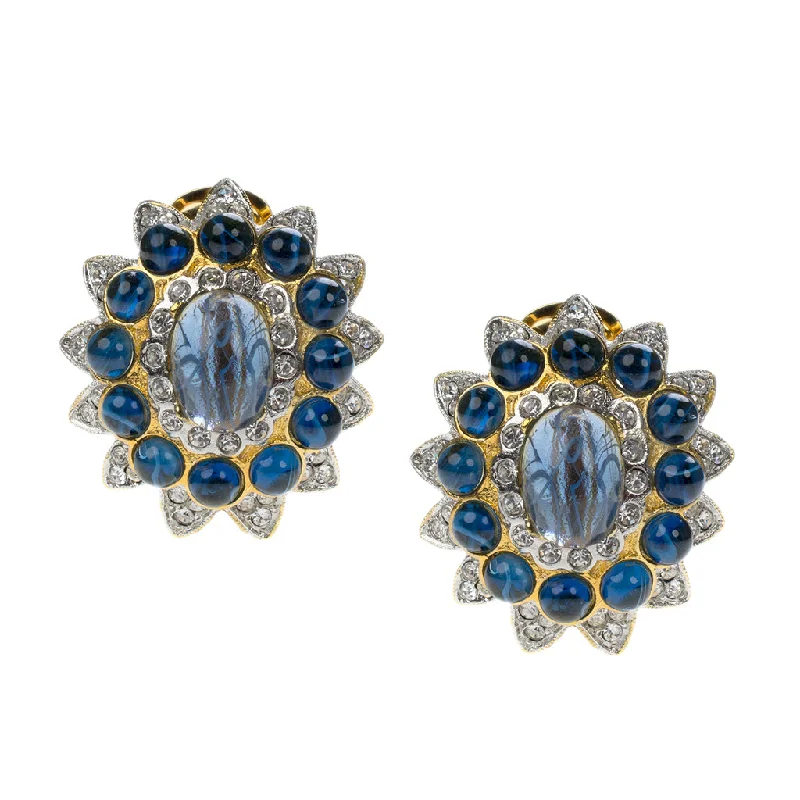 Barbara Bush Sapphire Cabochon Clip Earrings