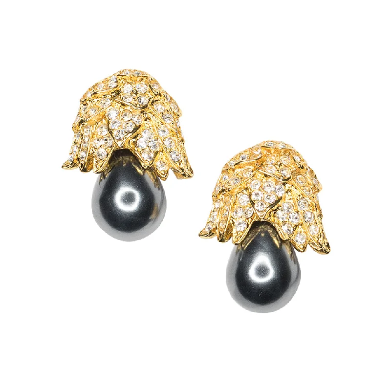 Jackie Kennedy Grey Pearl Clip Earrings