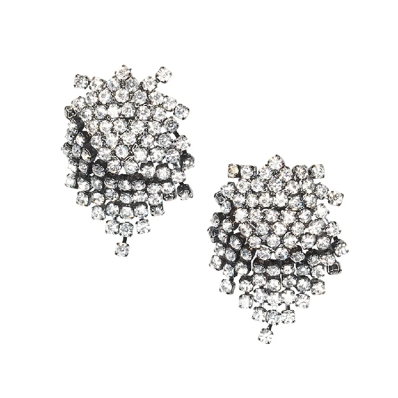 Gunmetal And Crystal Pierced Earrings