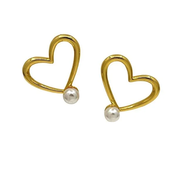 Heart Post Earring With Pearl : 18kt Gold Fill (EGP630)