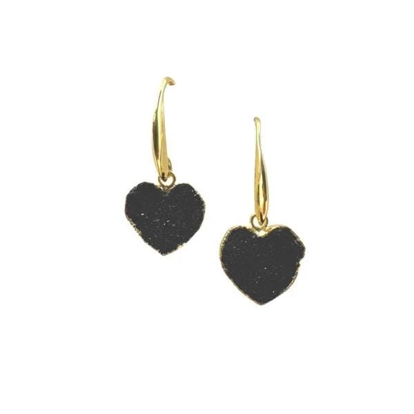 Hearts: Electroformed Druzy Earrings: Black (EG764DZX)