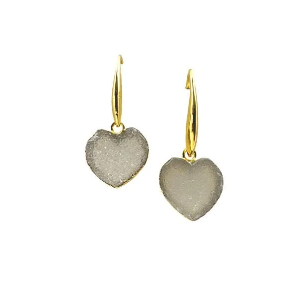 Hearts: Electroformed Druzy Earrings: White (EG764DZ)