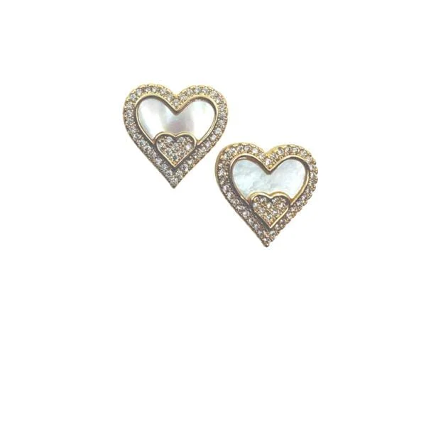 Hearts: Mother of Pearl and CZ Heart in Heart Earrings (EGP465MOP)