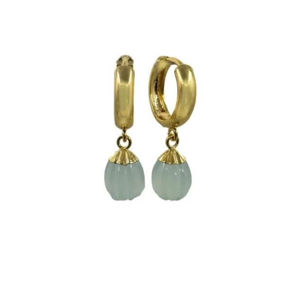 Hoop: Carved Electroplated 'Onion' Earring: Aqua Chalcedony (EGH7084AQ)