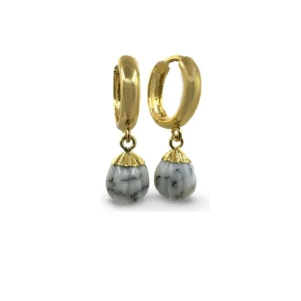 Hoop: Carved Electroplated 'Onion' Earring: Dendrite Opal (EGH7084DO)