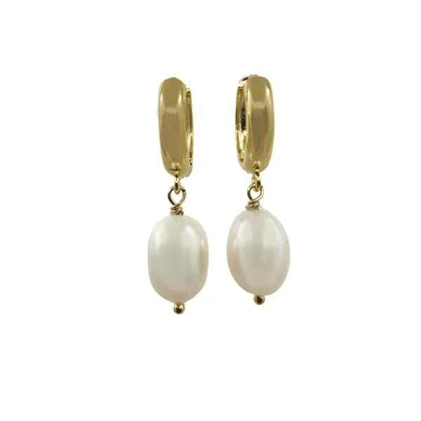 Hoop: Rice pearl on Gold Fill Earrings: White (EGH340W)