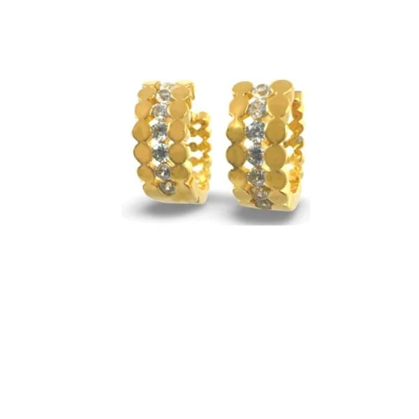 Hoops: 3 Row Gold Vermeil and CZ Hoop Earrings (EGH4405)