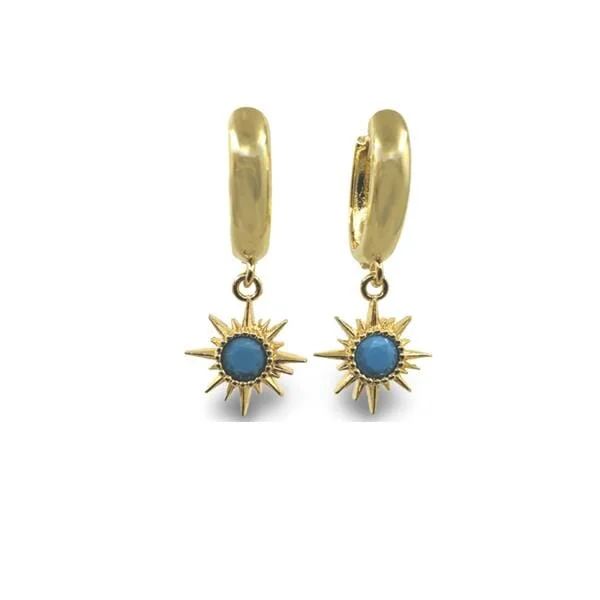 Hoops: CZ Starburst Charm Earrings: Turquoise (EGH445TQ)