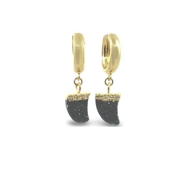 Hoops: Druzy 'Horn Shaped' Electroplated Earrings: Black (EGH709DZX)