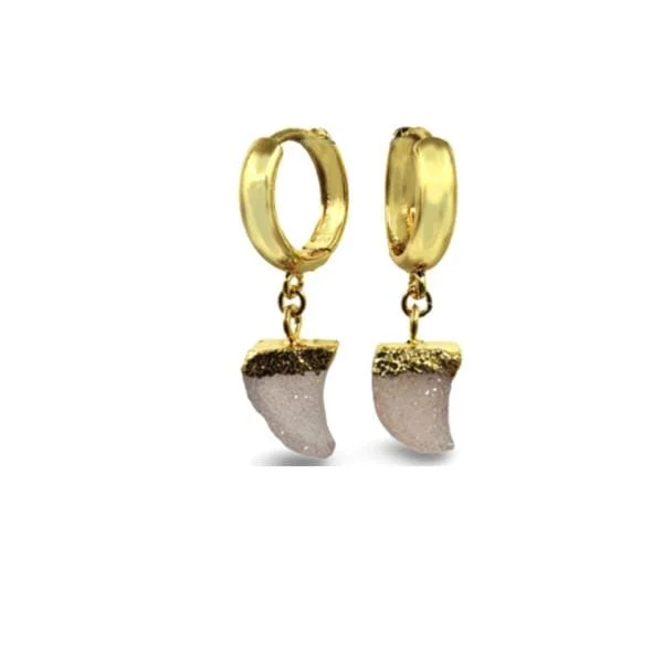 Hoops: Druzy 'Horn Shaped' Electroplated Earrings: Pink (EGH709DZP)