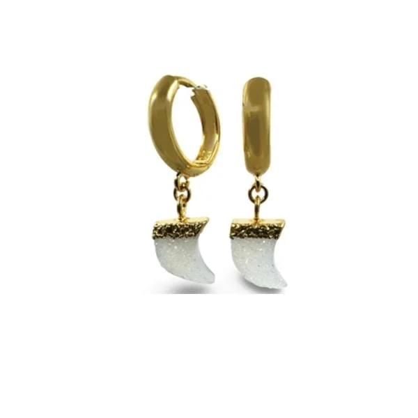 Hoops: Druzy 'Horn Shaped' Electroplated Earrings: White (EGH709DZ)