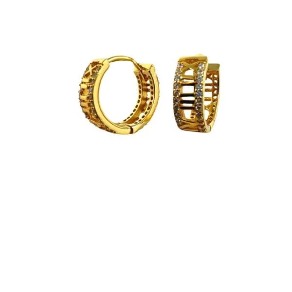 Hoops: 'Roman Numeral' Gold Vermeil and CZ Hoop Earrings (EGH4454)