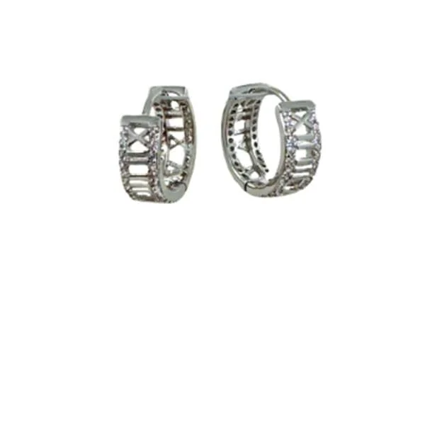 Hoops: 'Roman Numeral' Sterling Silver and CZ Hoop Earrings (EH4454)