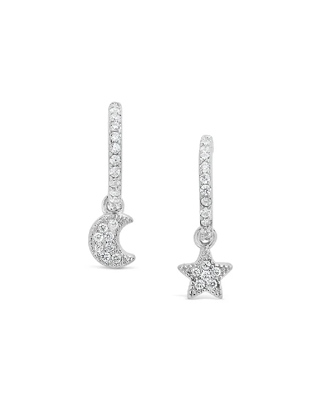 Sterling Silver Moon & Star CZ Micro Hoops