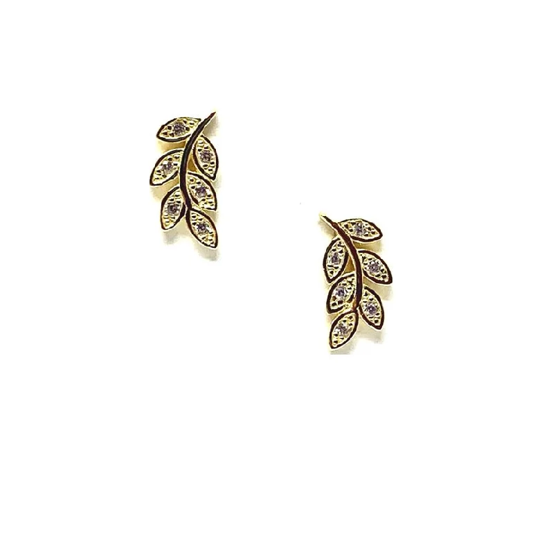 Pave Leaf Stud: Gold Vermeil with Crystal (EGP45LF)