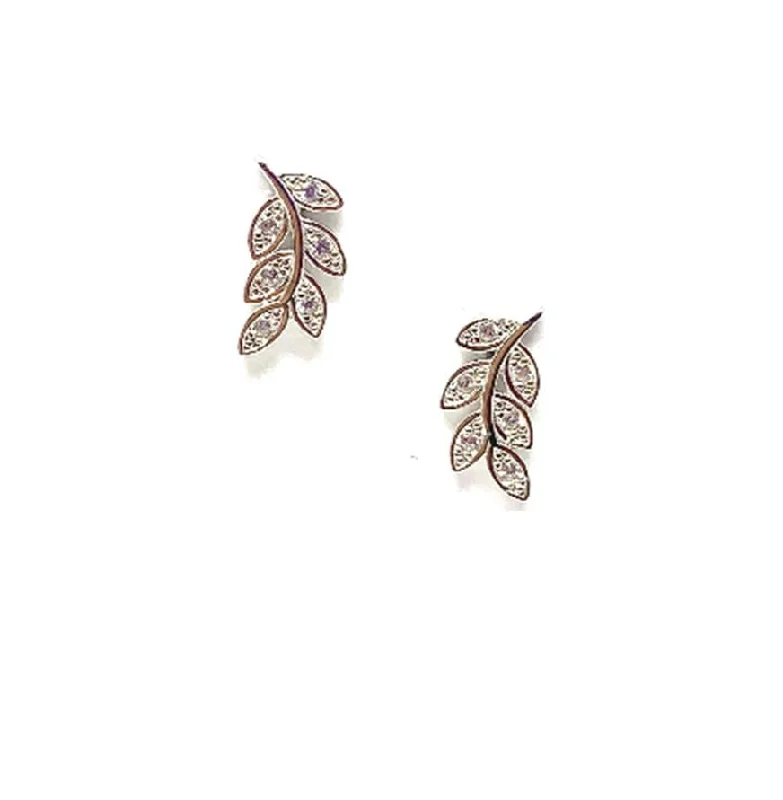 Pave Leaf Stud: Sterling Silver with Crystal (EP45LF)