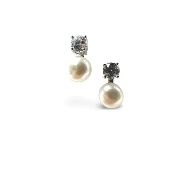 Pearl and CZ Post Earring: Sterling or Gold Vermeil (EP_350)