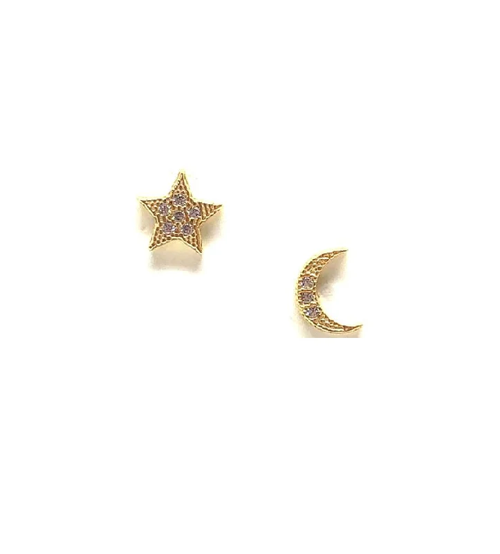 Micro Pave Moon & Star Stud: Gold Vermeil(EGP45MNST)