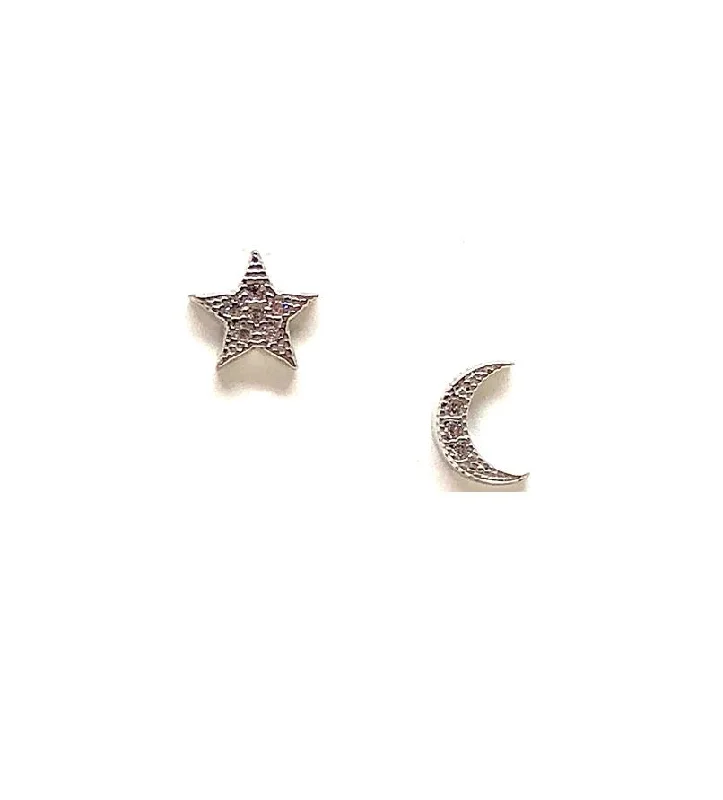 Micro Pave Moon & Star Stud: Sterling Silver (ESP45MNST)