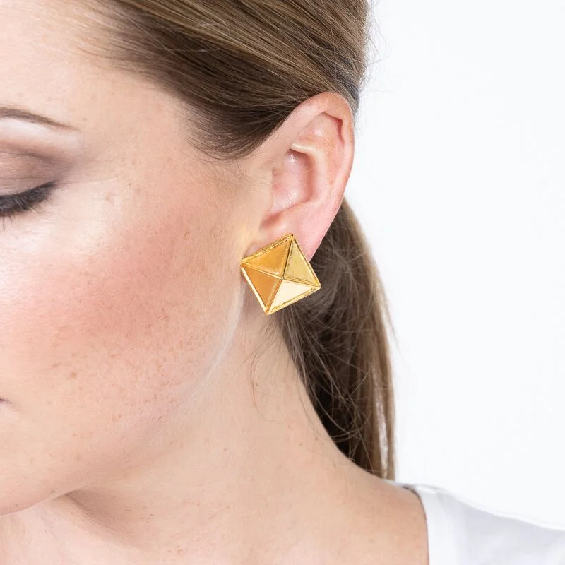 Satin Gold Pyramid Clip Earrings