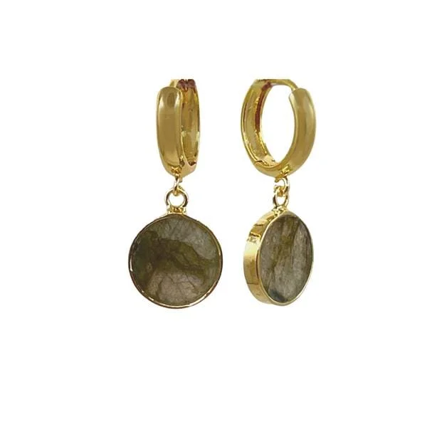 Semi Precious Bezel Set 'Coin' on Gold Fill Huggie: Labradorite (EGH746LD)