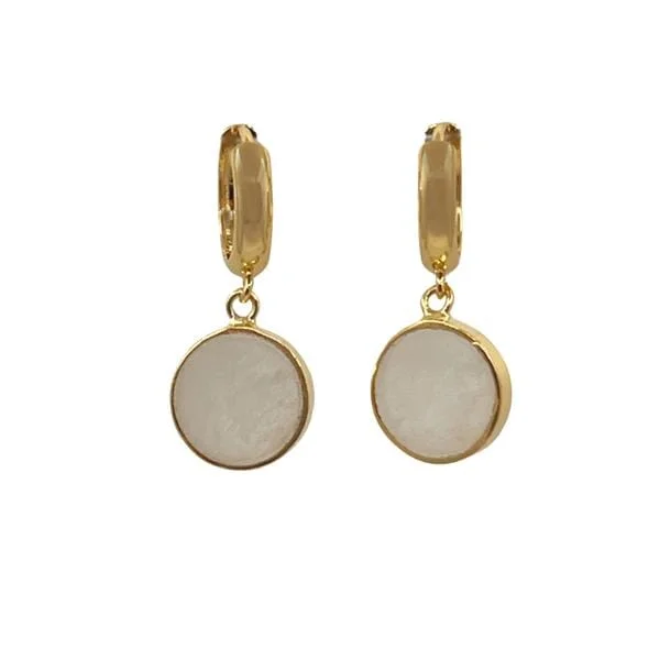 Semi Precious Bezel Set 'Coin' on Gold Fill Huggie: Moonstone (EGH746MN)