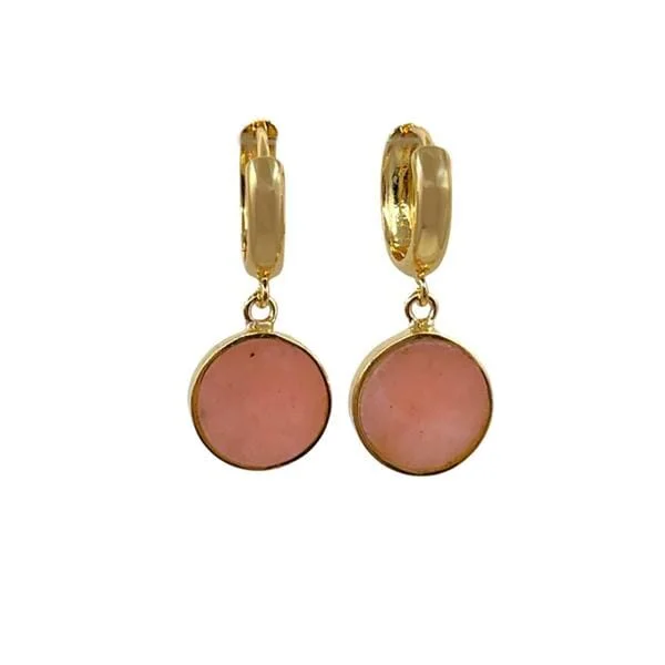 Semi Precious Bezel Set 'Coin' on Gold Fill Huggie: Pink Opal (EGH746PO)