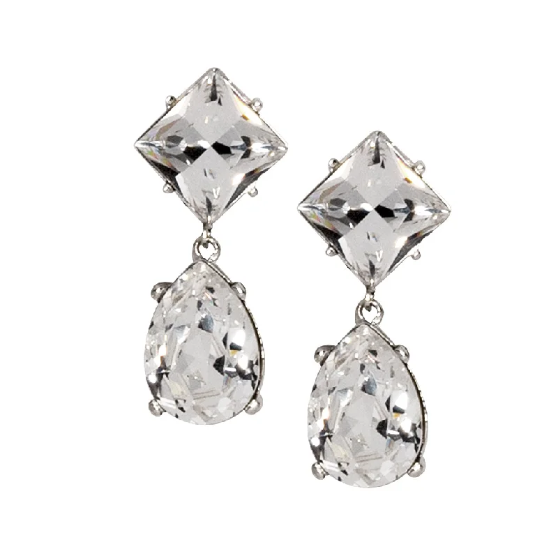 Silver And Crystal Teardrop Clip-On Earrings