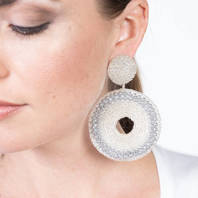 Silver Seedbead Circle Drop Earrings