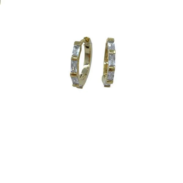 Small Hoop With CZ Baguettes: Gold Vermeil (EGH4545)