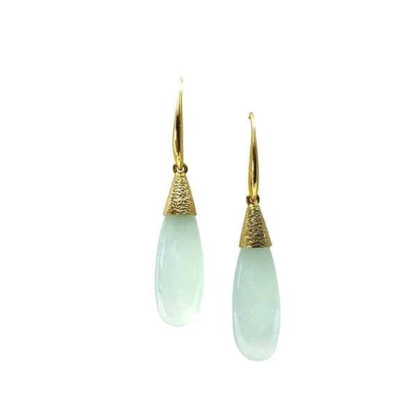 Smooth Long Pear Shape Semi Precious Earrings: Aqua Chalcedony (EG79CH)